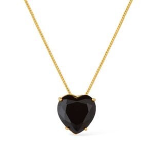 Colar Dourado de Coração Pedra Natural Preta